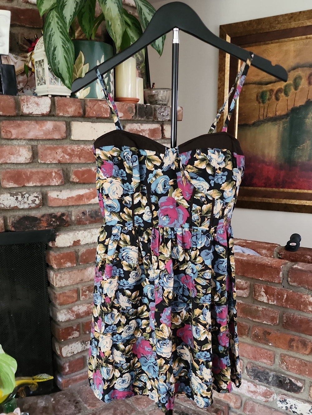 Miss Me Black Floral Mini Dress with Blue, Pink & Yellow Roses